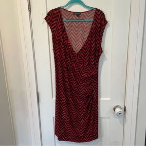 Lauren Ralph Lauren Red Black Chevron Faux Wrap Sleeveless Dress 2X Women’s